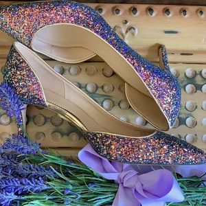 Nearly New J. Crew D’Orsay Italy Glitter Pumps